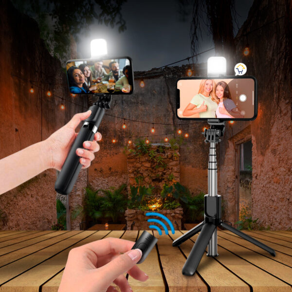 Selfie Stick Trípode con Luz LED y Control Remoto – Compatible con iPhone y Android