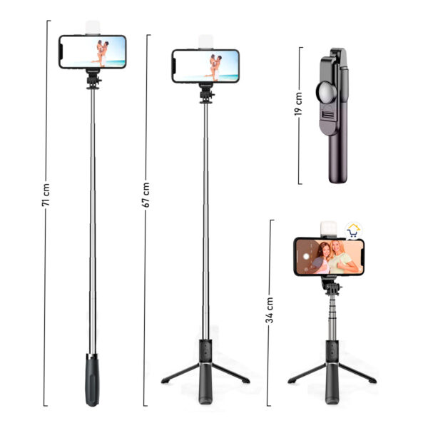 Selfie Stick Trípode con Luz LED y Control Remoto – Compatible con iPhone y Android - Image 5